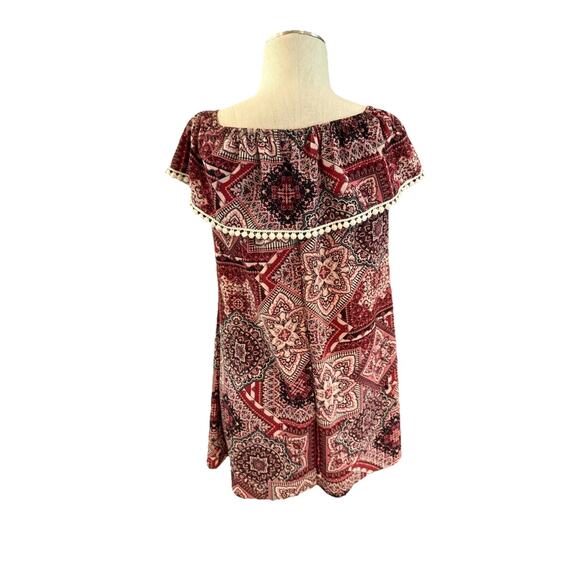 Sayani Thing Blouse Top Womens Medium Multicolor Floral Ruffle Boat Neck - Picture 4 of 8